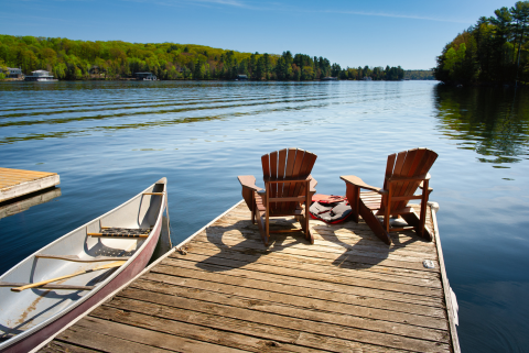 Chairs by lake